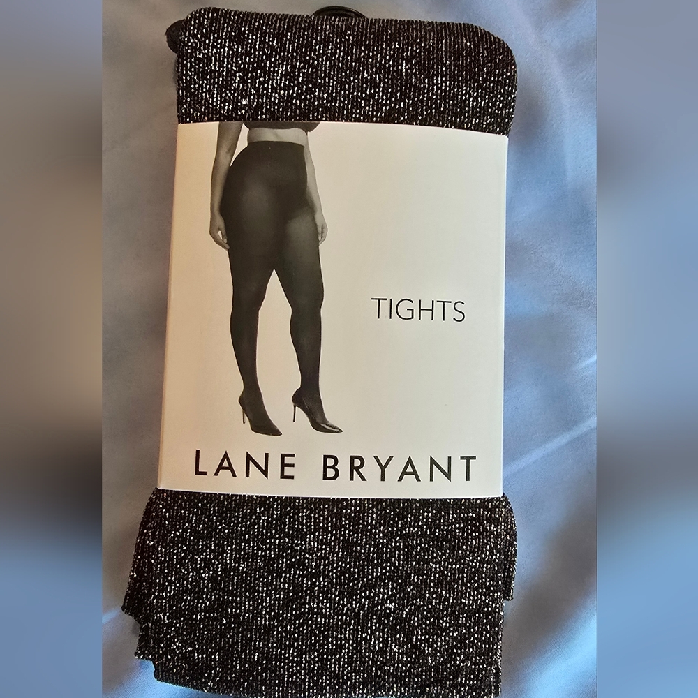 2 Pair Lane Bryant Metallic Black Sparkle Glitter Tights Size e/f New With Tags